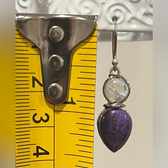 Sterling Silver Purple Copper Turquoise Rainbow Moonstone earrings - Picture 9 of 9